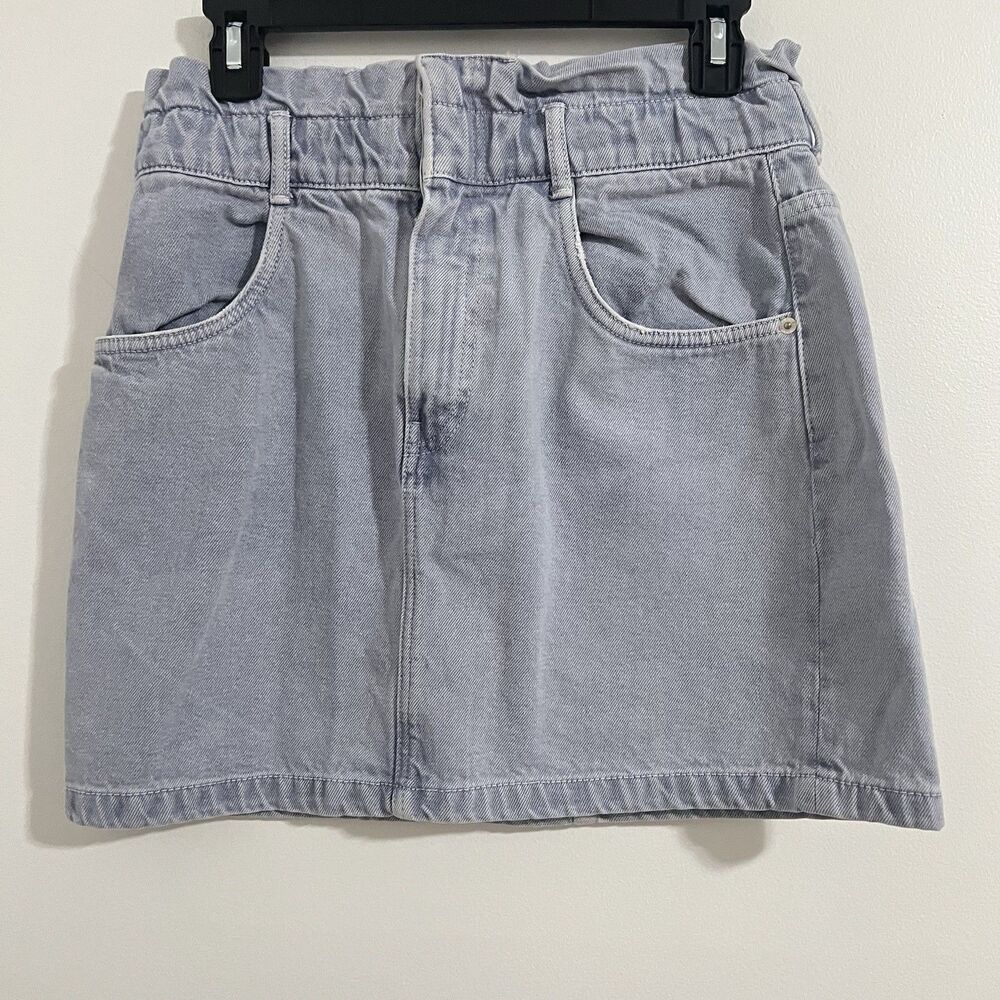 Zara‎ Paperbag Denim Mini Skirt Size M Gray Light Wash Jean Y2K Retro Grunge